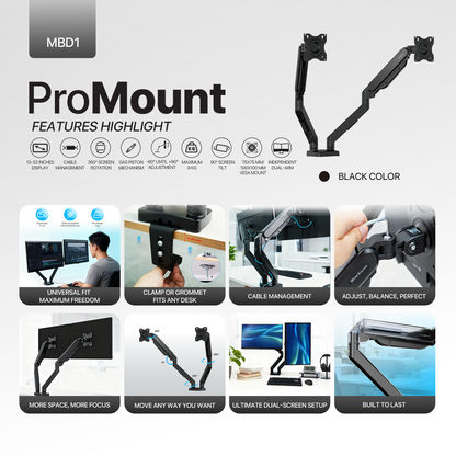 WORK STATION PRO MOUNT DUAL ARM MBD1 MONITOR BRACKET BLACK