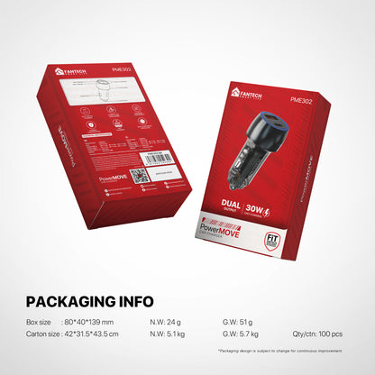 Fantech Powermove PME302 USB A + Type C 30W Super Fast Charging