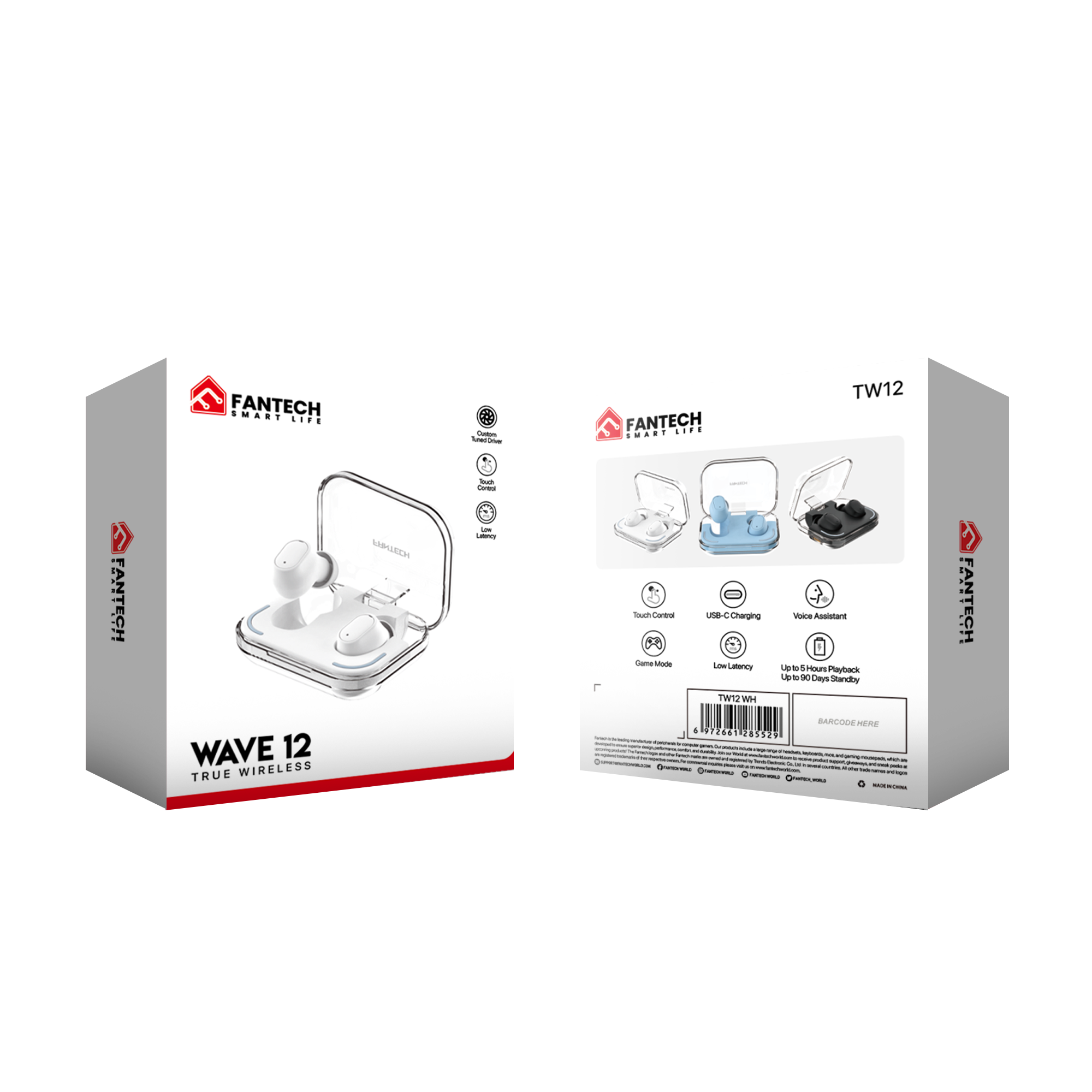 Fantech TWS Bluetooth Wireless Wave 12 TW12 Built-in Microphone