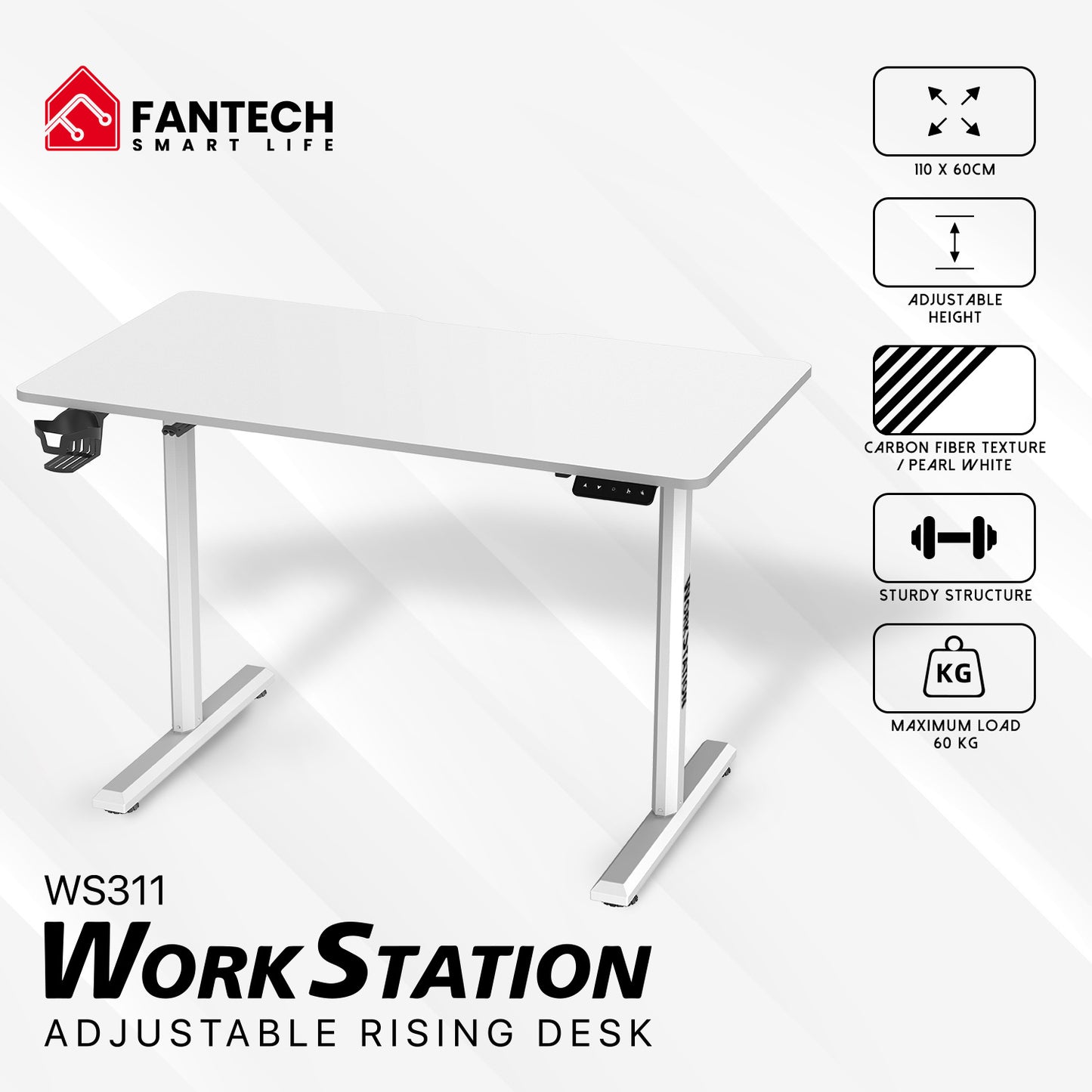 Fantech Meja Elektrik Adjustable Standing Desk Electric Work Station (110 x 60 cm) - WS311