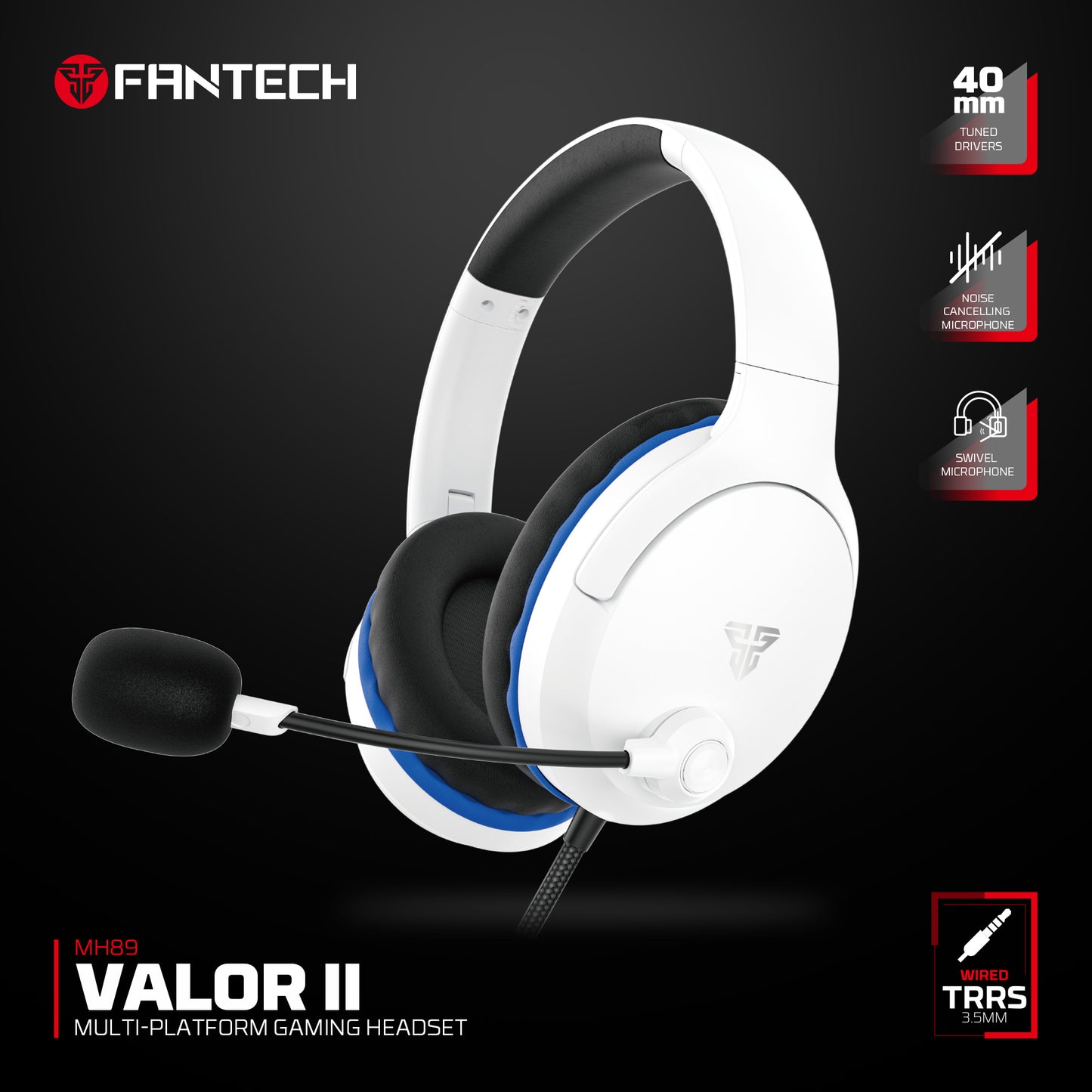 Fantech VALOR II MH89 Headset Gaming PC kabel 3.5mm TRRS Jack Headphone Multi Platform