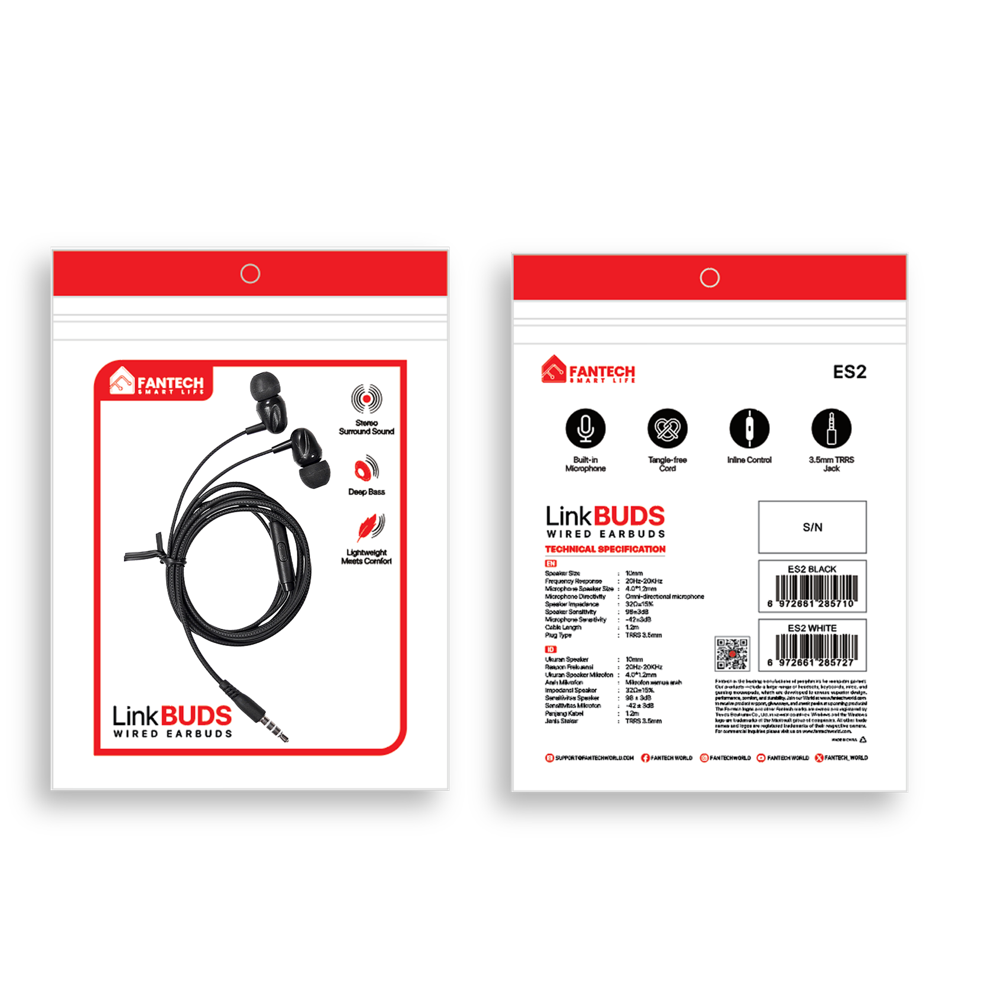 Fantech Headset Earphone Go Wired LinkBuds - Handsfree ES2
