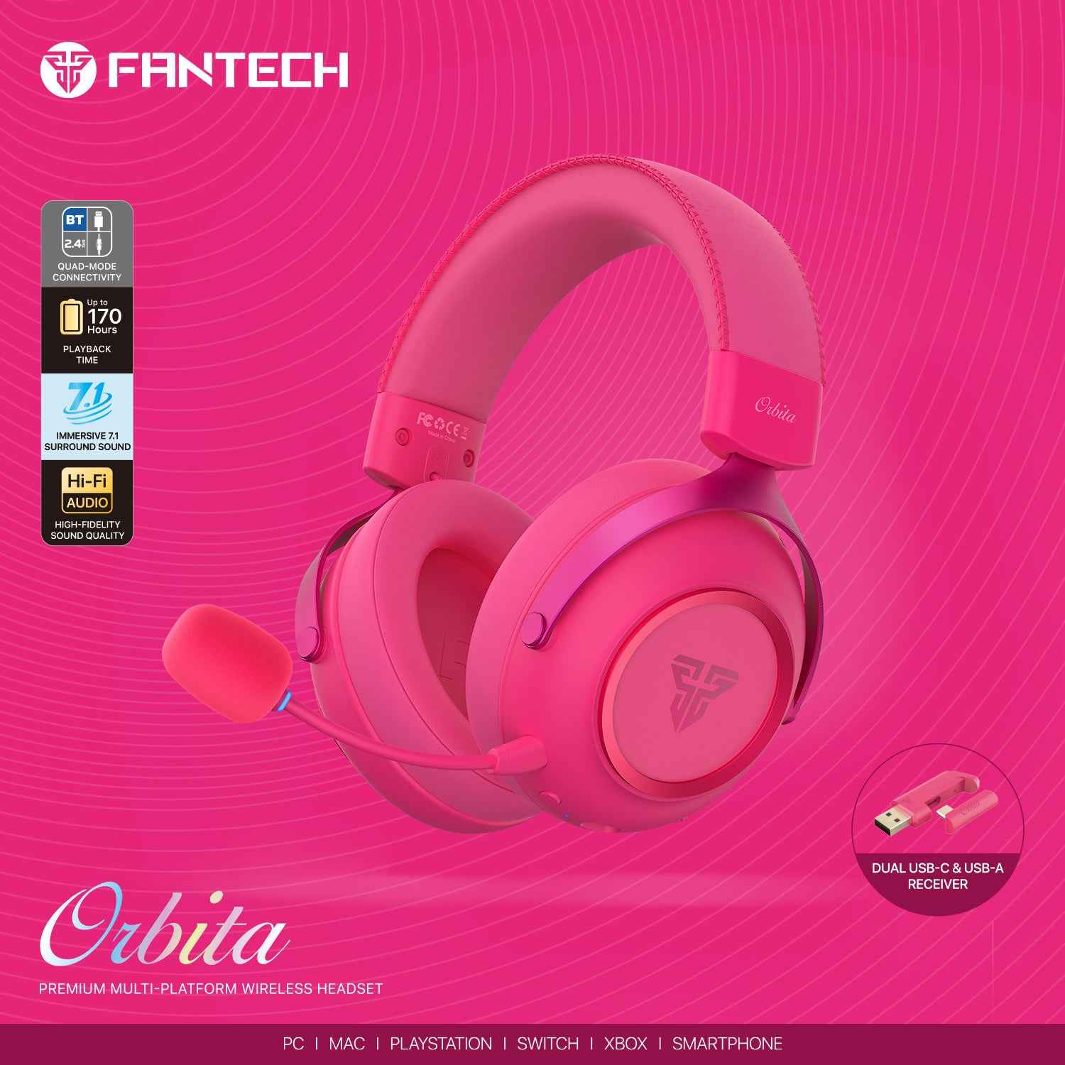Fantech Orbita WHG07 Wireless Gaming Headset Quad Mode 7.1 Surround