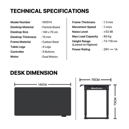 Fantech Meja Komputer Elektrik Adjustable Work Station WS514 Meja Belajar