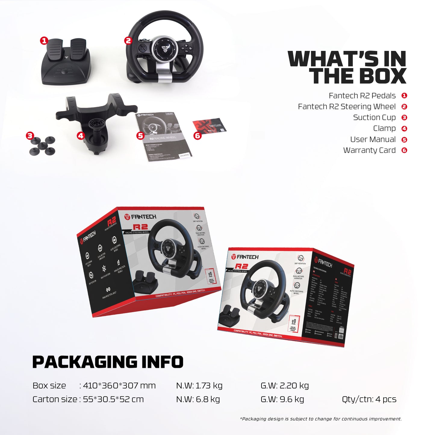 FANTECH R2 STEERING WHEEL BLACK