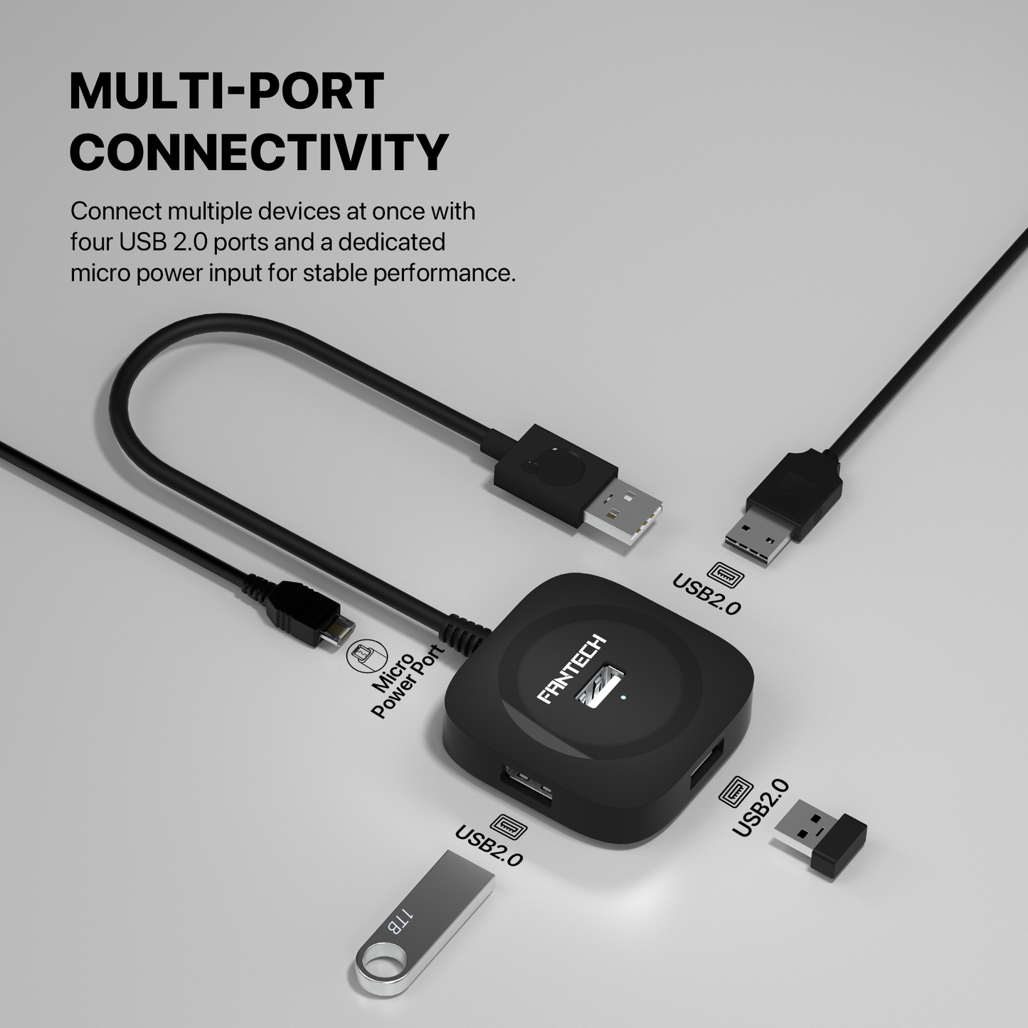 FANTECH USB Hub Fast Transfer HA2041 PORTS 2.0 High Speeds 480Mbps USB Hub Multi-Safety Protection