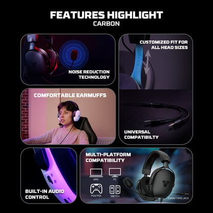 Fantech MH92 Carbon Headset Gaming Over-Ear Noise Cancelling - Multi-Platform PC PS4 PS5 Xbox