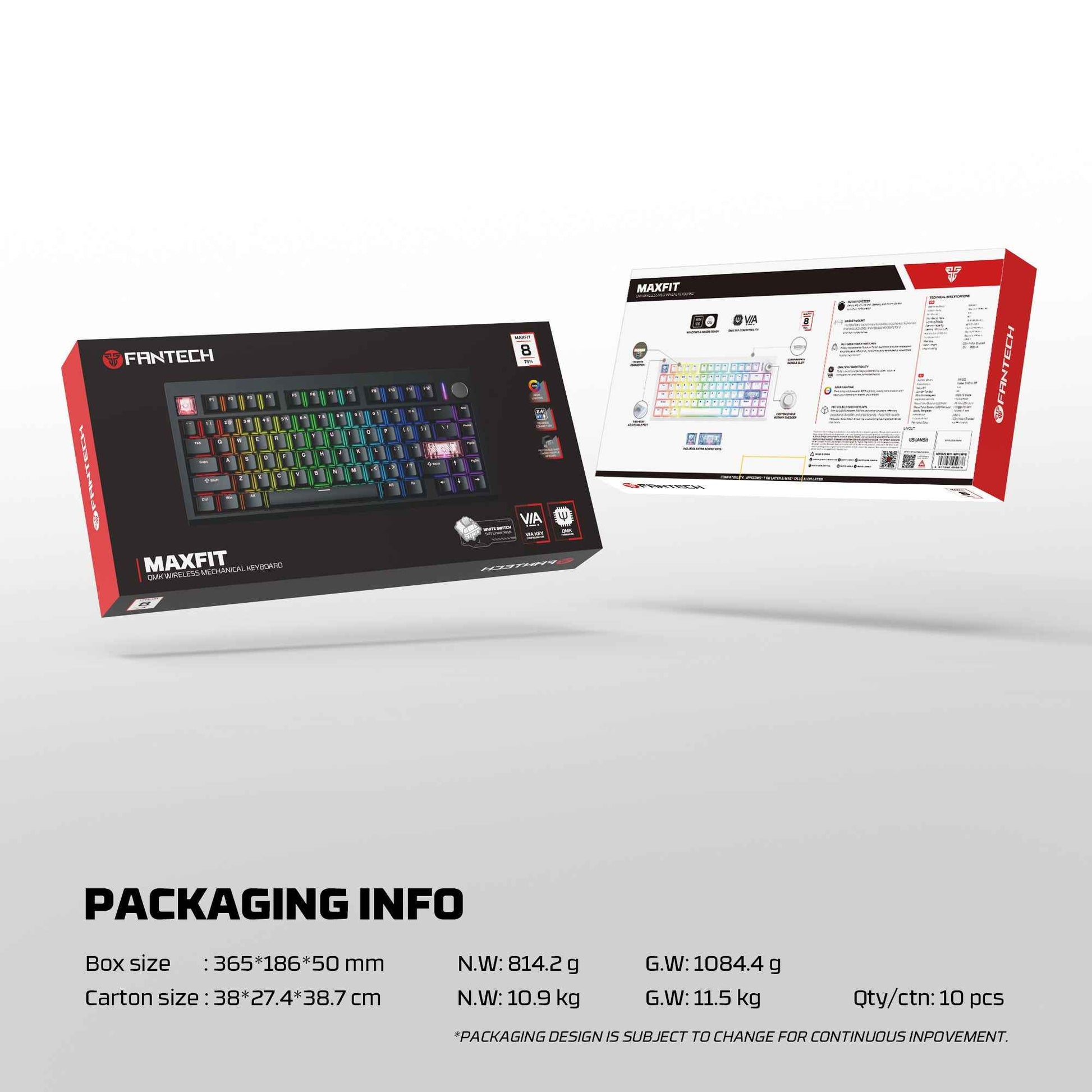 Fantech MK921 MAXFIT8 QMK VIA Compatibility Keyboard Wireless Gaming Mechanical 60%