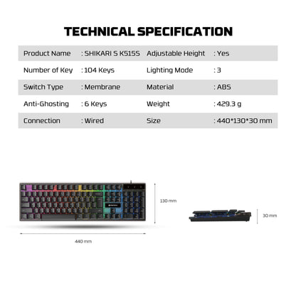 Fantech SHIKARI S K515S Keyboard Gaming Membrane RGB Transparent Cover Full Size