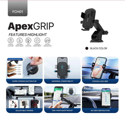 Fantech Car Phone Holder FCH01 Dudukan Hp Di Dashboard dan Kaca Mobil dengan Rotasi 360° Compatibility for All Smartphones Compatibility 60-88mm Smartphone