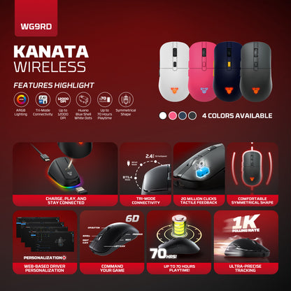 Fantech KANATA Wireless WG9RD Mouse Gaming Macro Huano Switch 12000 DPI