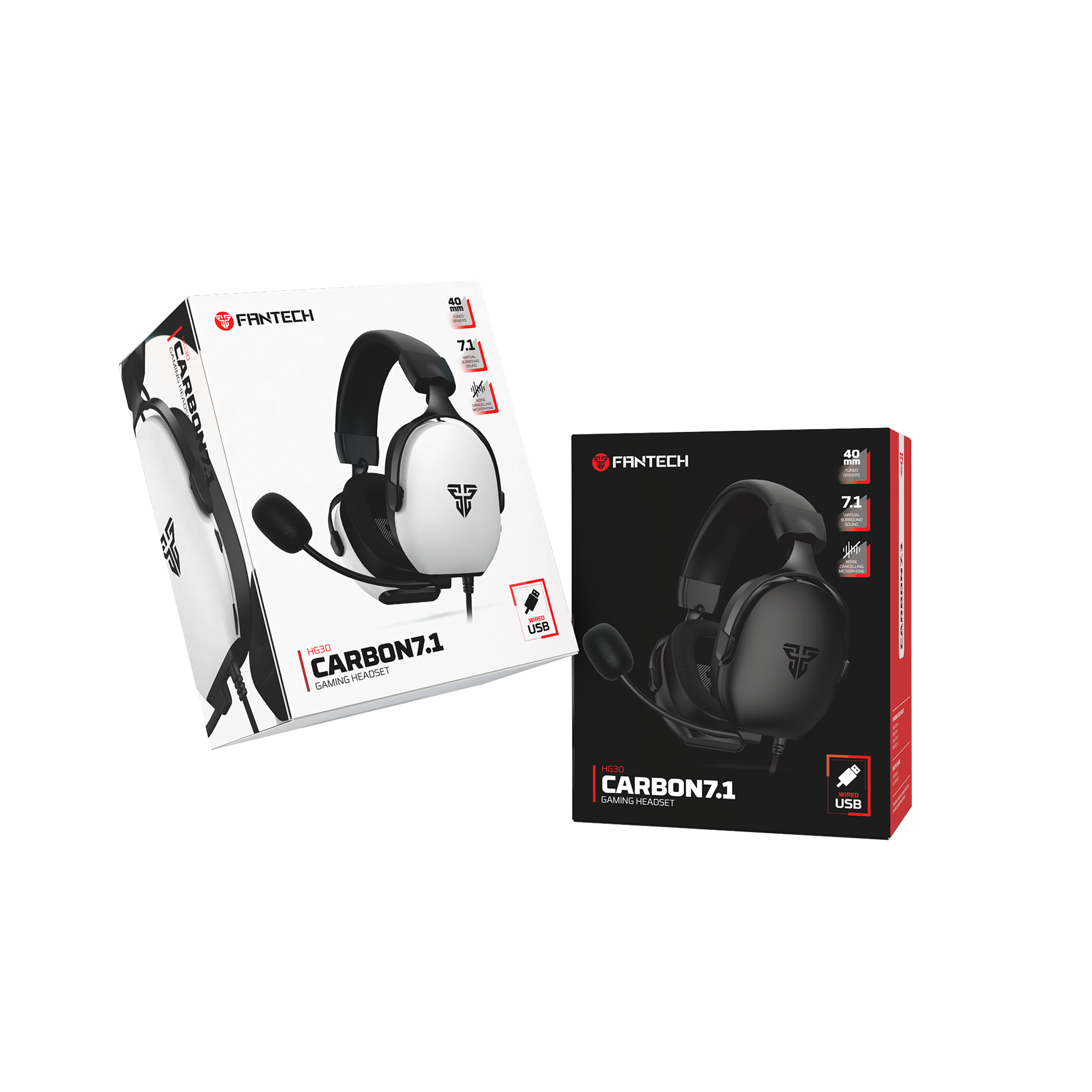 Fantech CARBON 7.1 HG30 Headset Gaming USB 7.1 Virtual Surround Sound Mic Noise Cancelling, Driver 40 mm, PC Laptop Mac, PS4 PS5, Switch