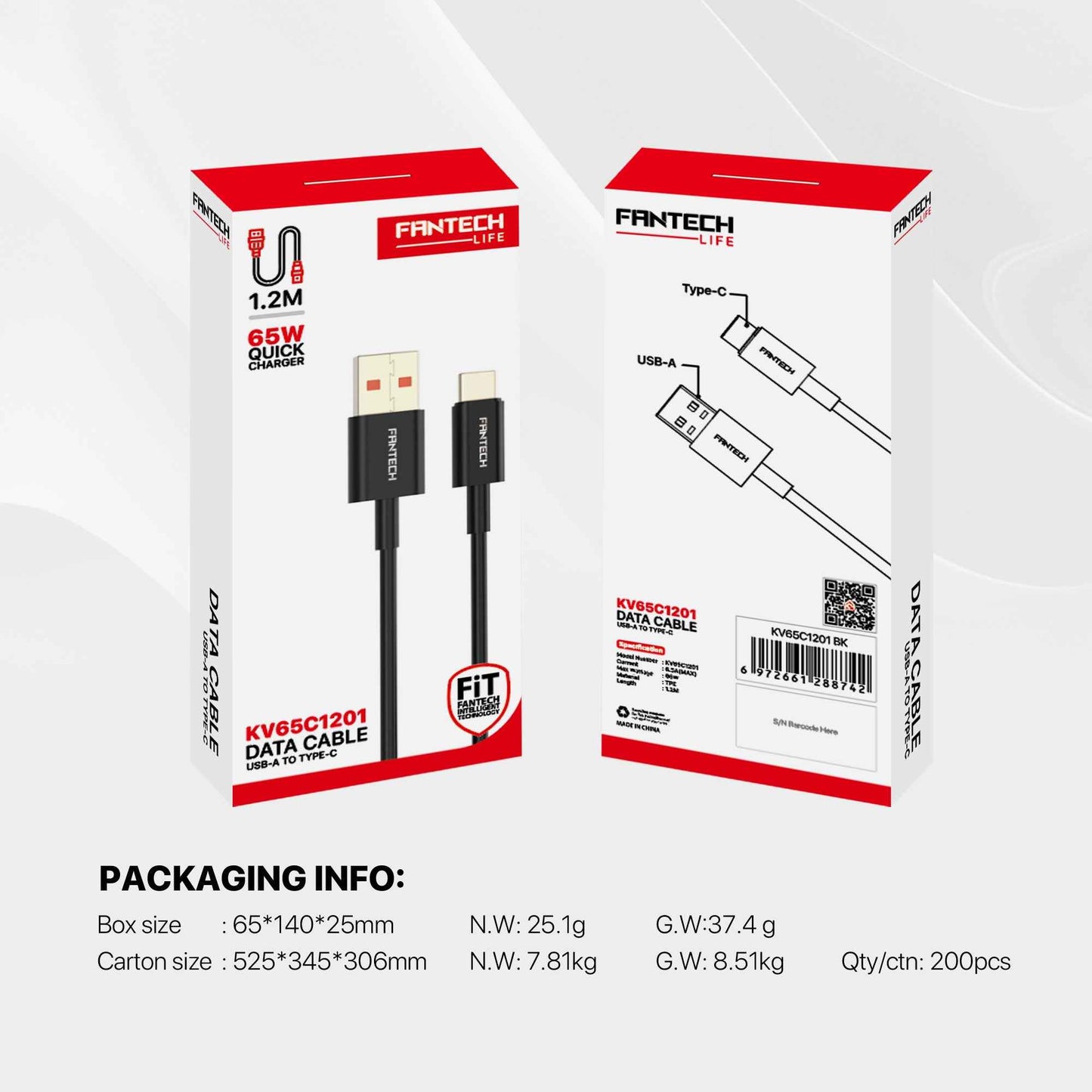Cable Charger Fantech KV65C1201 Cable grey