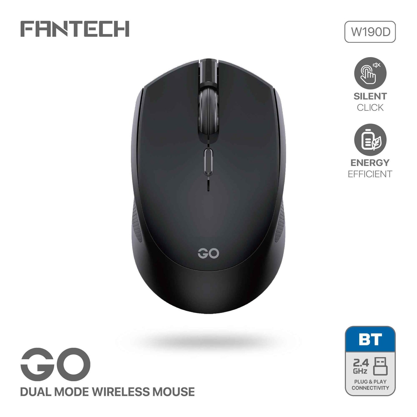 Fantech Wireless 2.4ghz + Bluetooth 5 Mouse Office Silent Click Kantor W190D Dual Mode free baterai