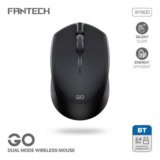 Fantech Wireless 2.4ghz + Bluetooth 5 Mouse Office Silent Click Kantor W190D Dual Mode free baterai