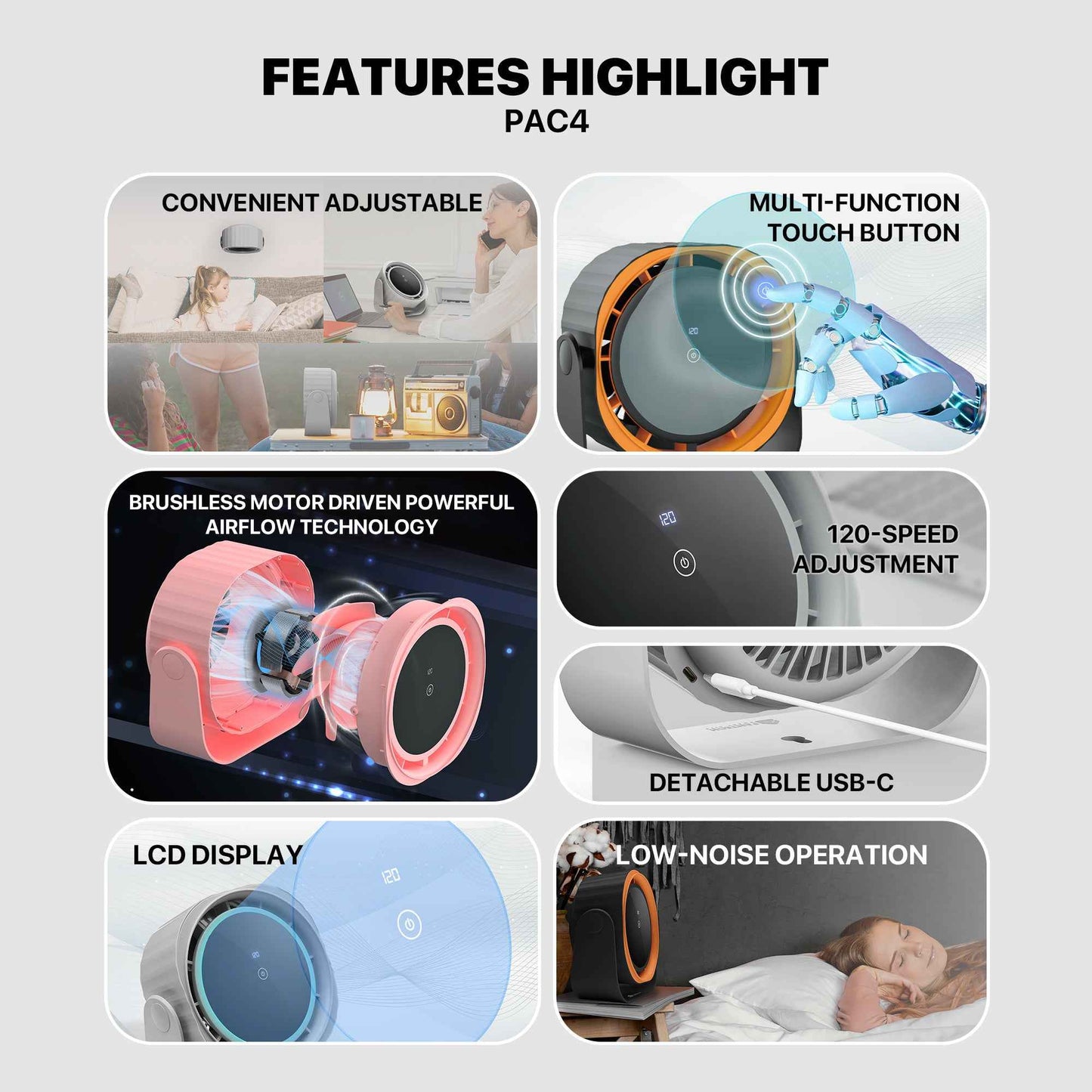 Fantech Kipas Portable Cooler PAC4 Multi Function with Touch Button LCD Display Brushless Motor 120 speed