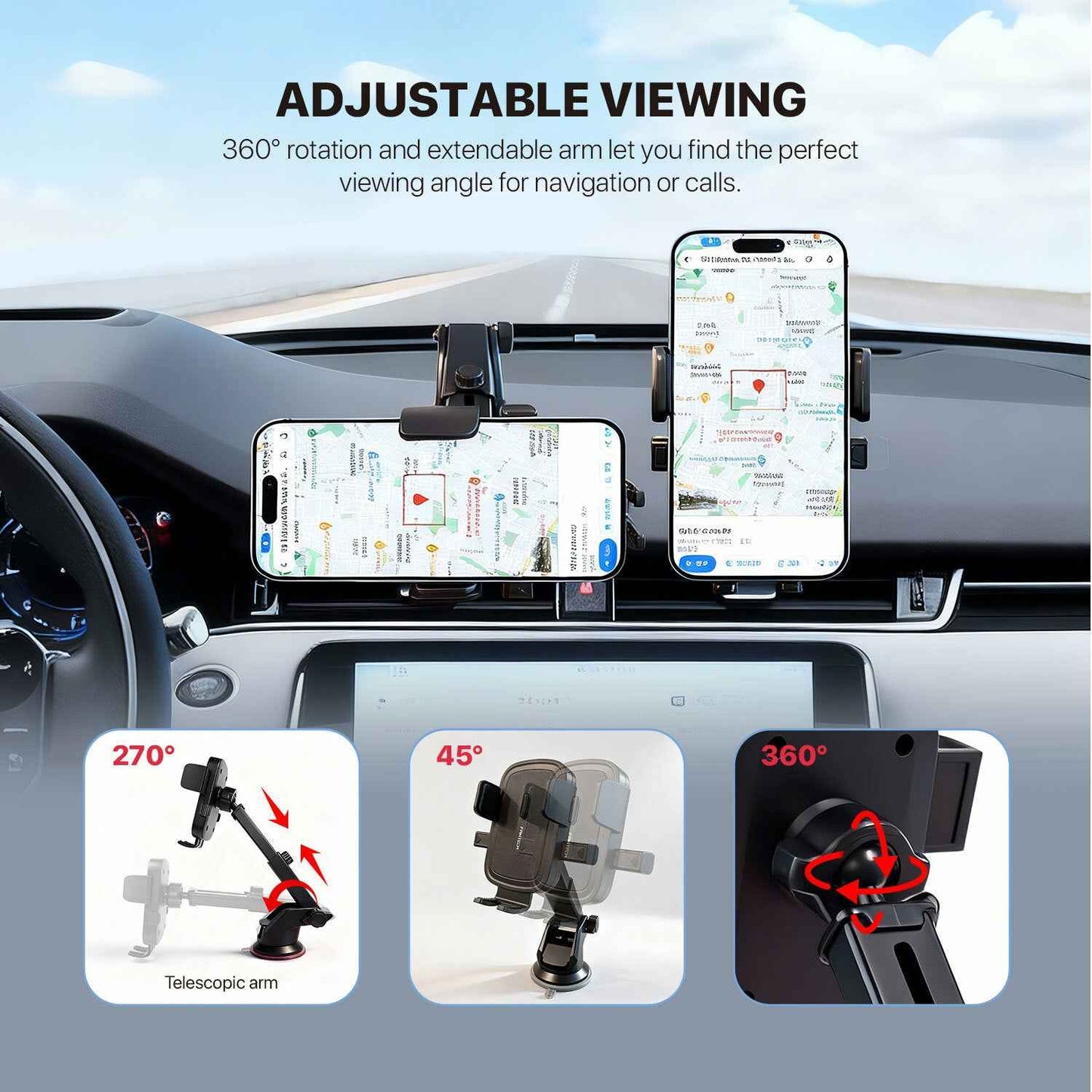 Fantech Car Phone Holder FCH01 Dudukan Hp Di Dashboard dan Kaca Mobil dengan Rotasi 360° Compatibility for All Smartphones Compatibility 60-88mm Smartphone