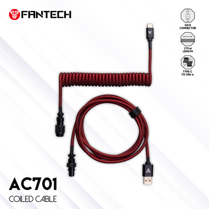 Fantech Coiled Cable Type C Aviator AC701 Kabel Keyboard Mekanik