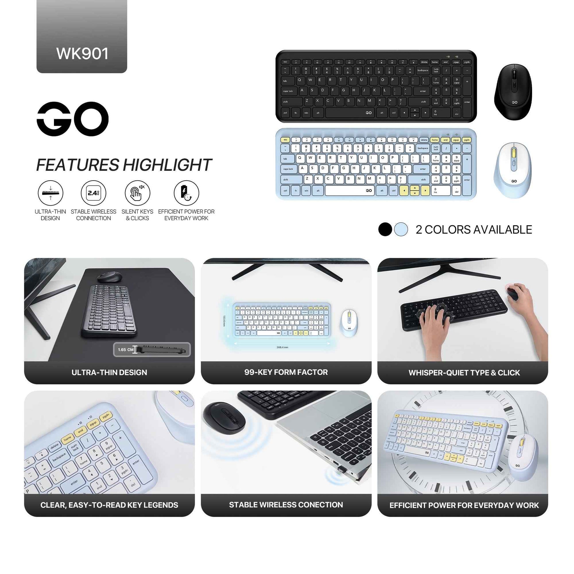 Fantech GO WK901 Combo Keyboard Mouse Wireless Ultra-Thin Silent