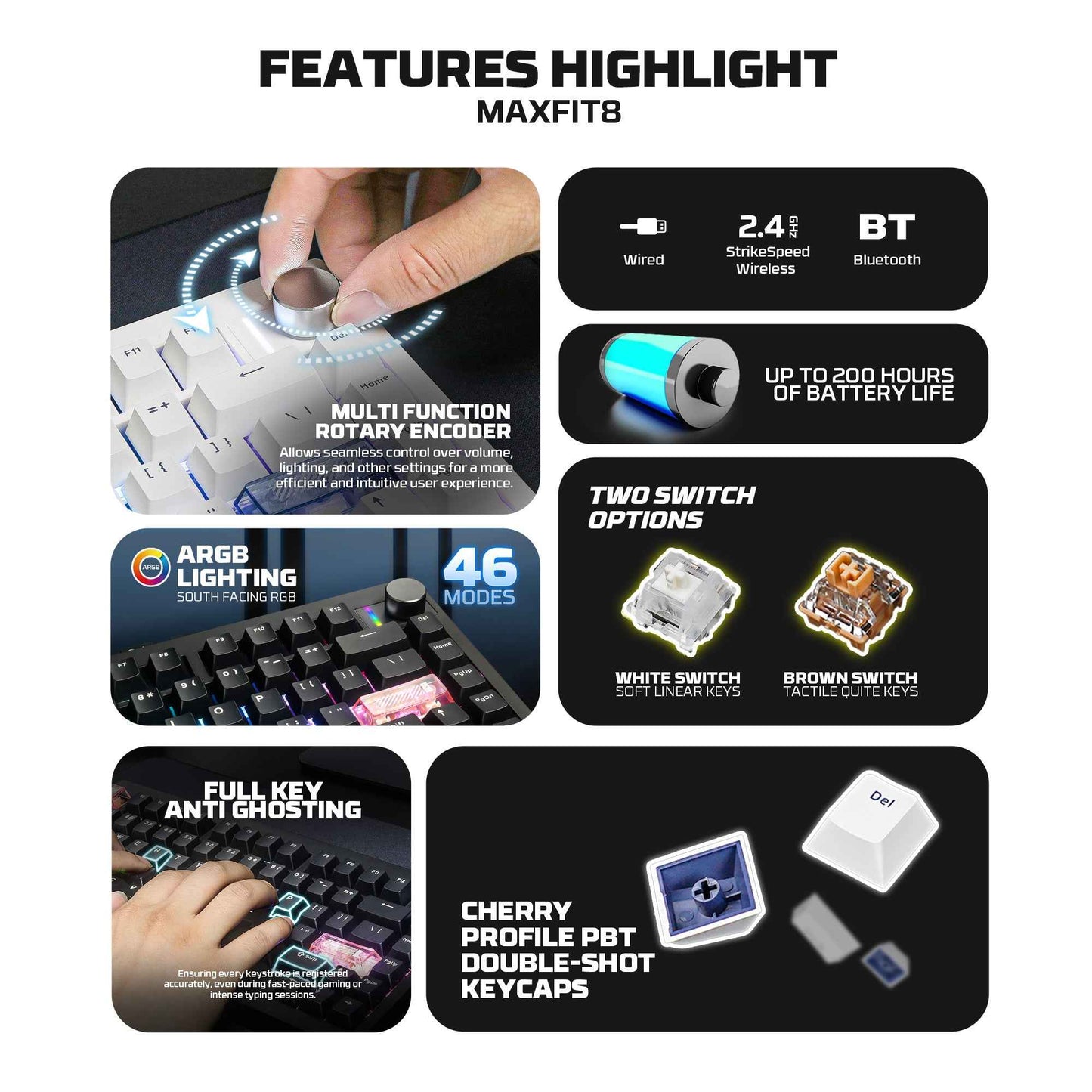 Fantech MK921 MAXFIT8 QMK VIA Compatibility Keyboard Wireless Gaming Mechanical 60%