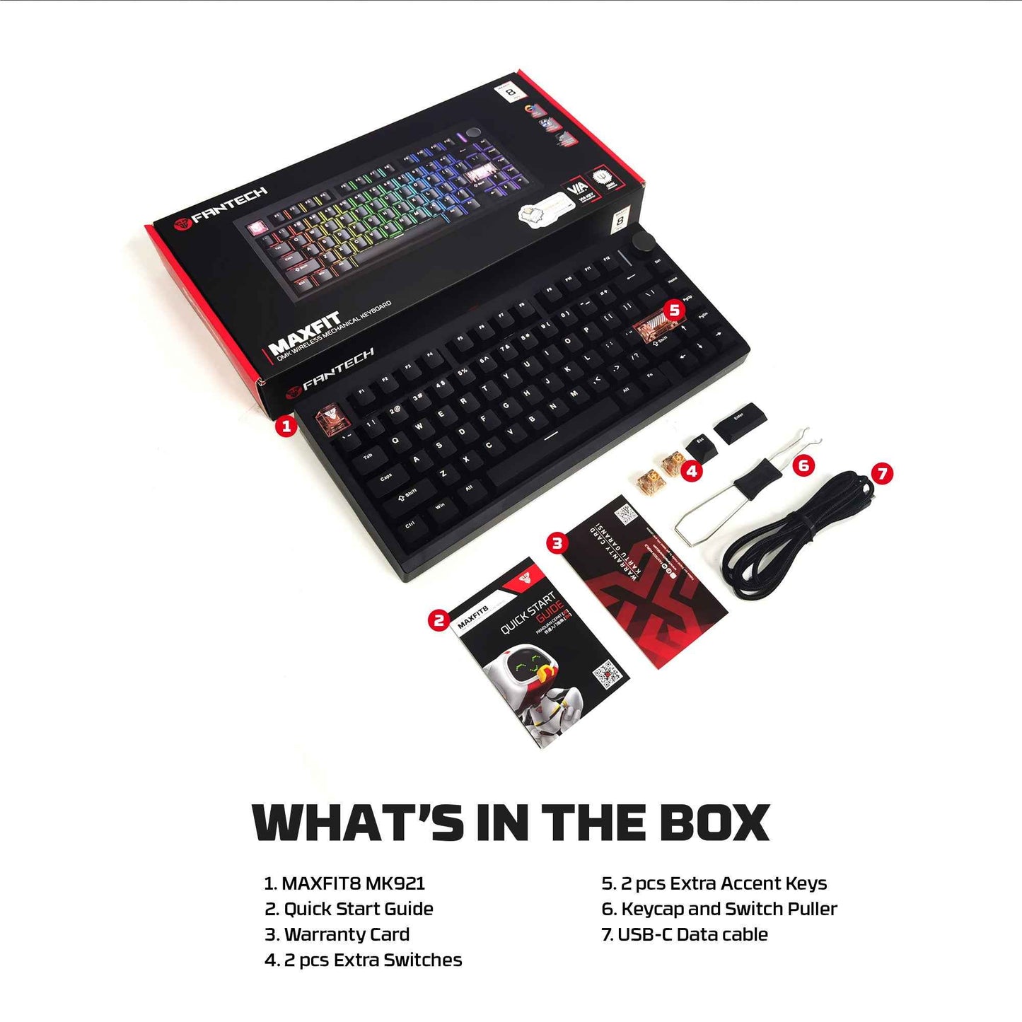 Fantech MK921 MAXFIT8 QMK VIA Compatibility Keyboard Wireless Gaming Mechanical 60%