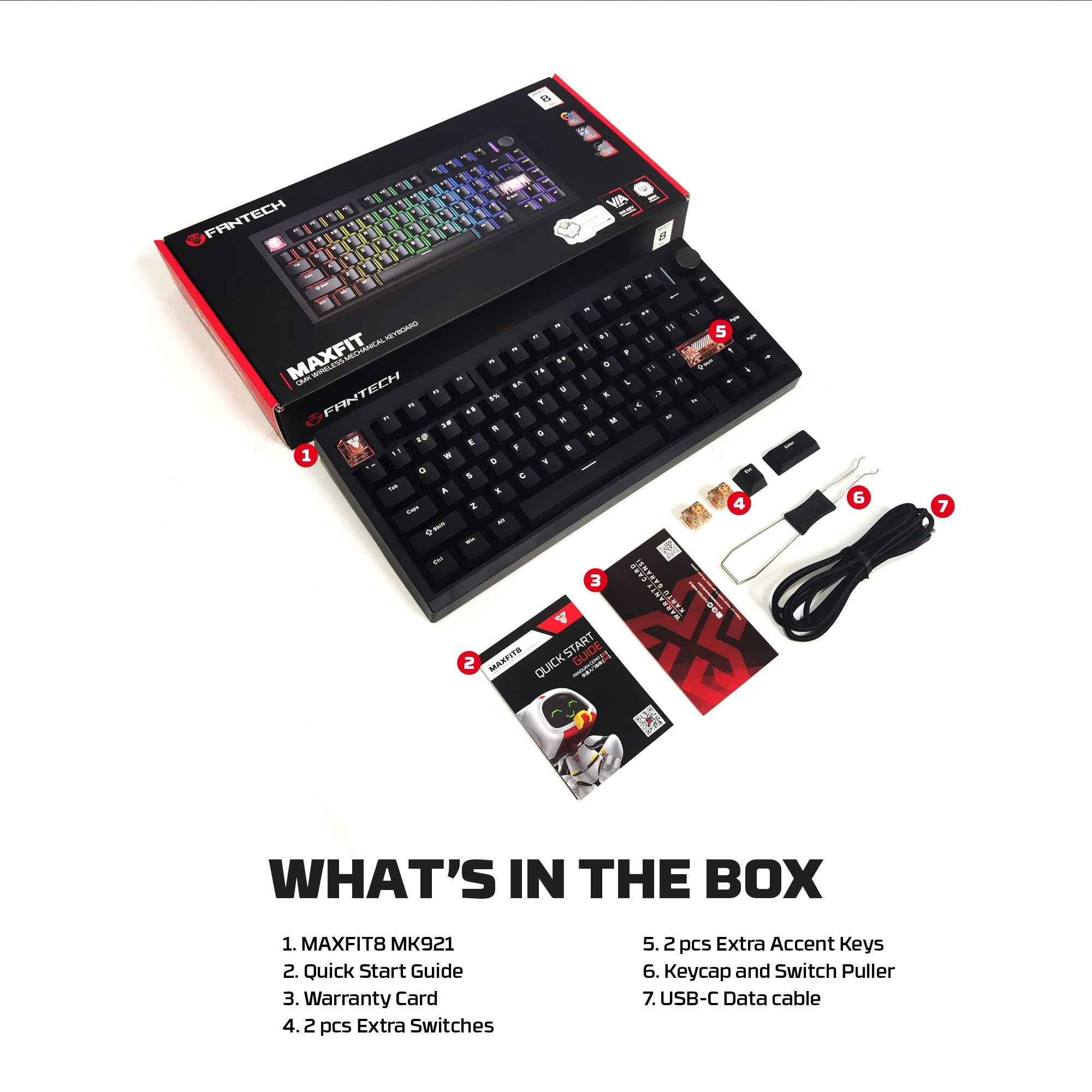 Fantech MK921 MAXFIT8 QMK VIA Compatibility Keyboard Wireless Gaming Mechanical 60%