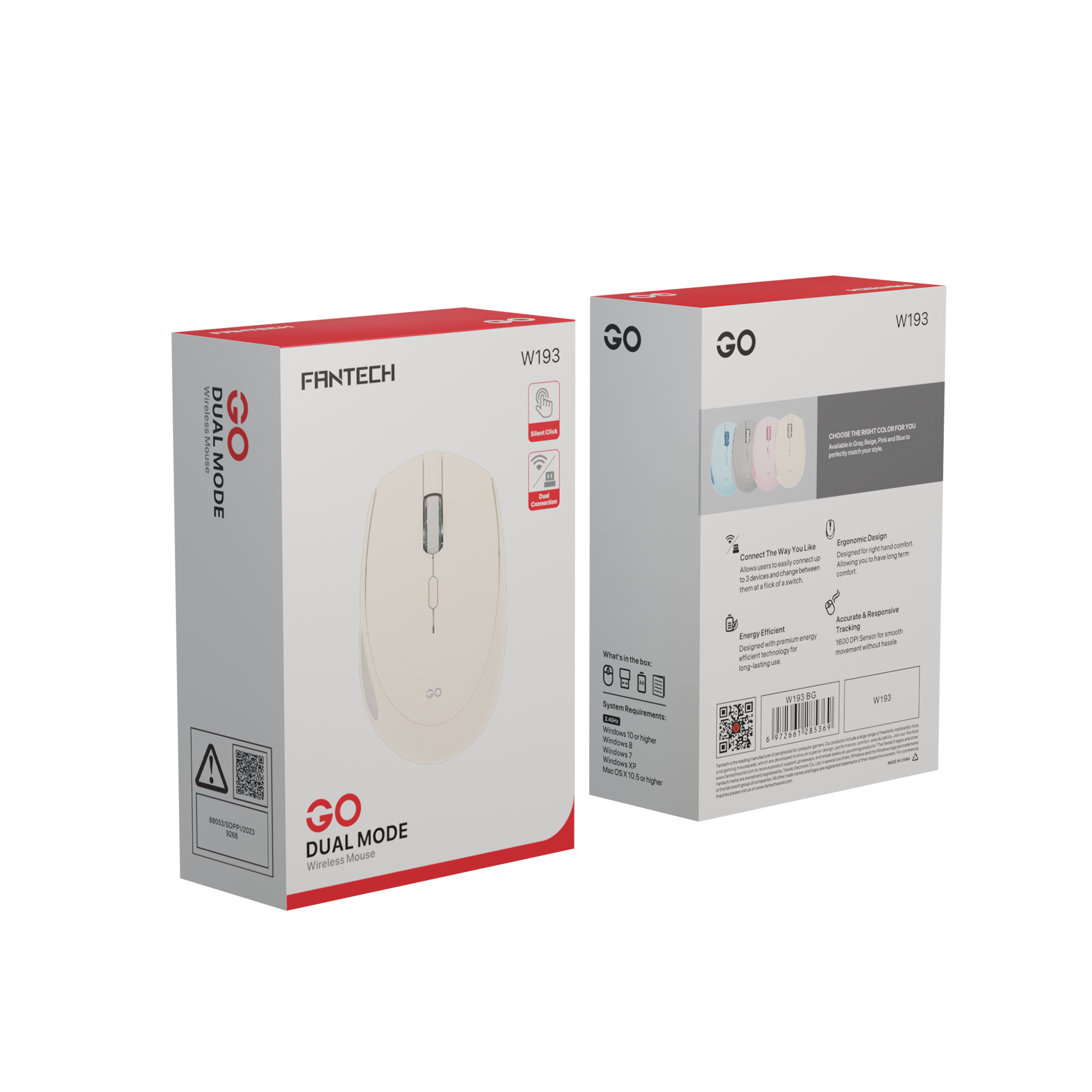 Mouse Wireless Office FANTECH GO Silent Click 2.4Ghz 1600DPI - W193 - Fantech Indonesia