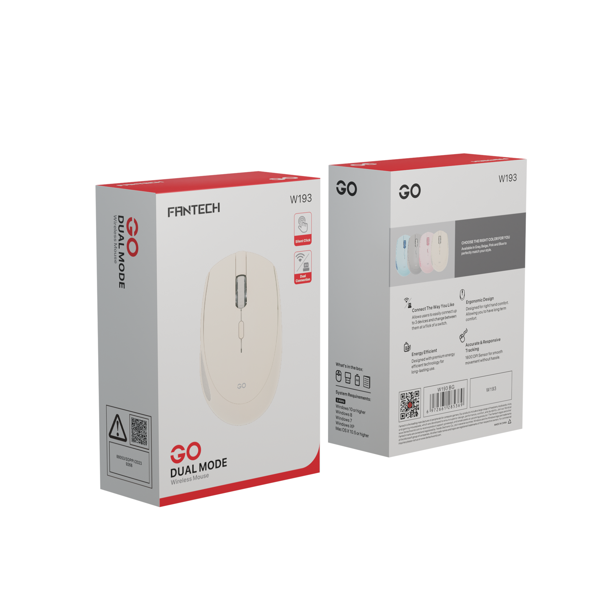 Mouse Wireless Office FANTECH GO Silent Click 2.4Ghz 1600DPI - W193 - Fantech Indonesia
