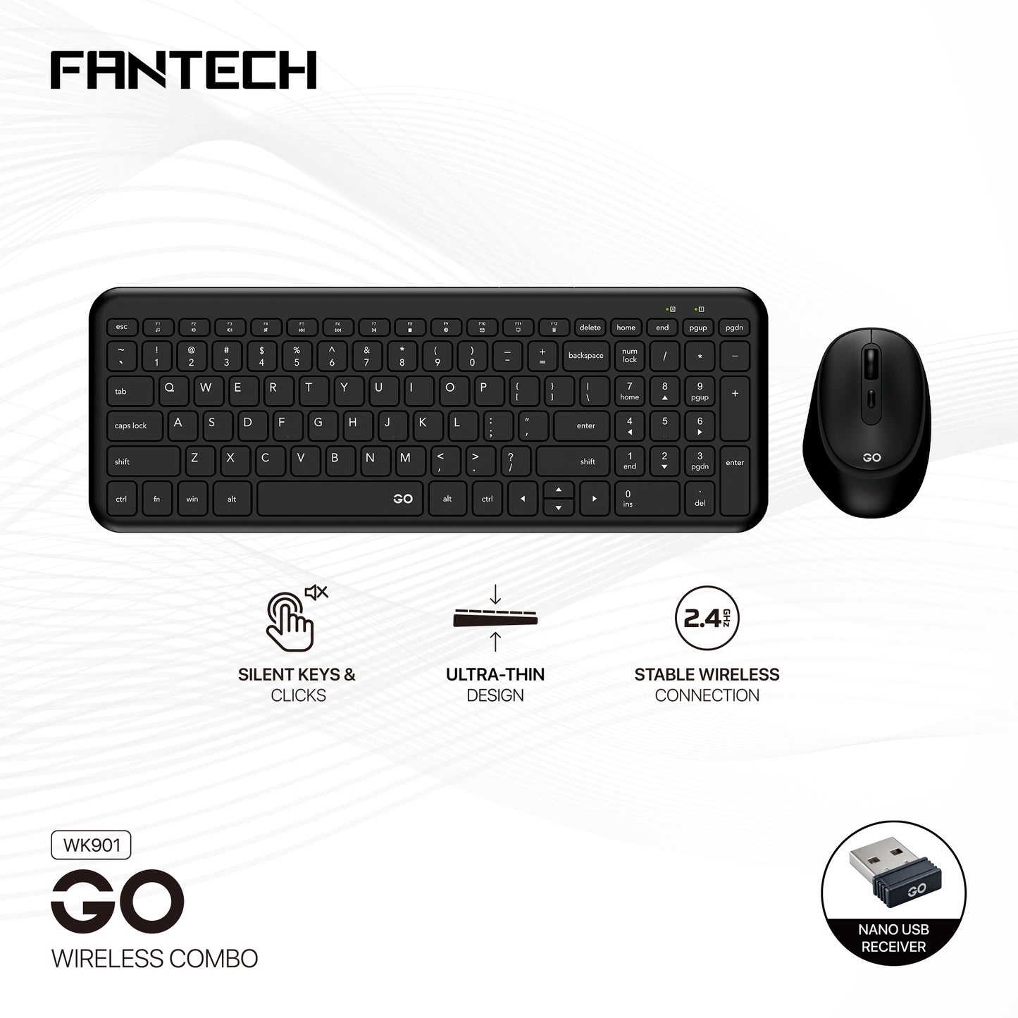 Fantech GO WK901 Combo Keyboard Mouse Wireless Ultra-Thin Silent
