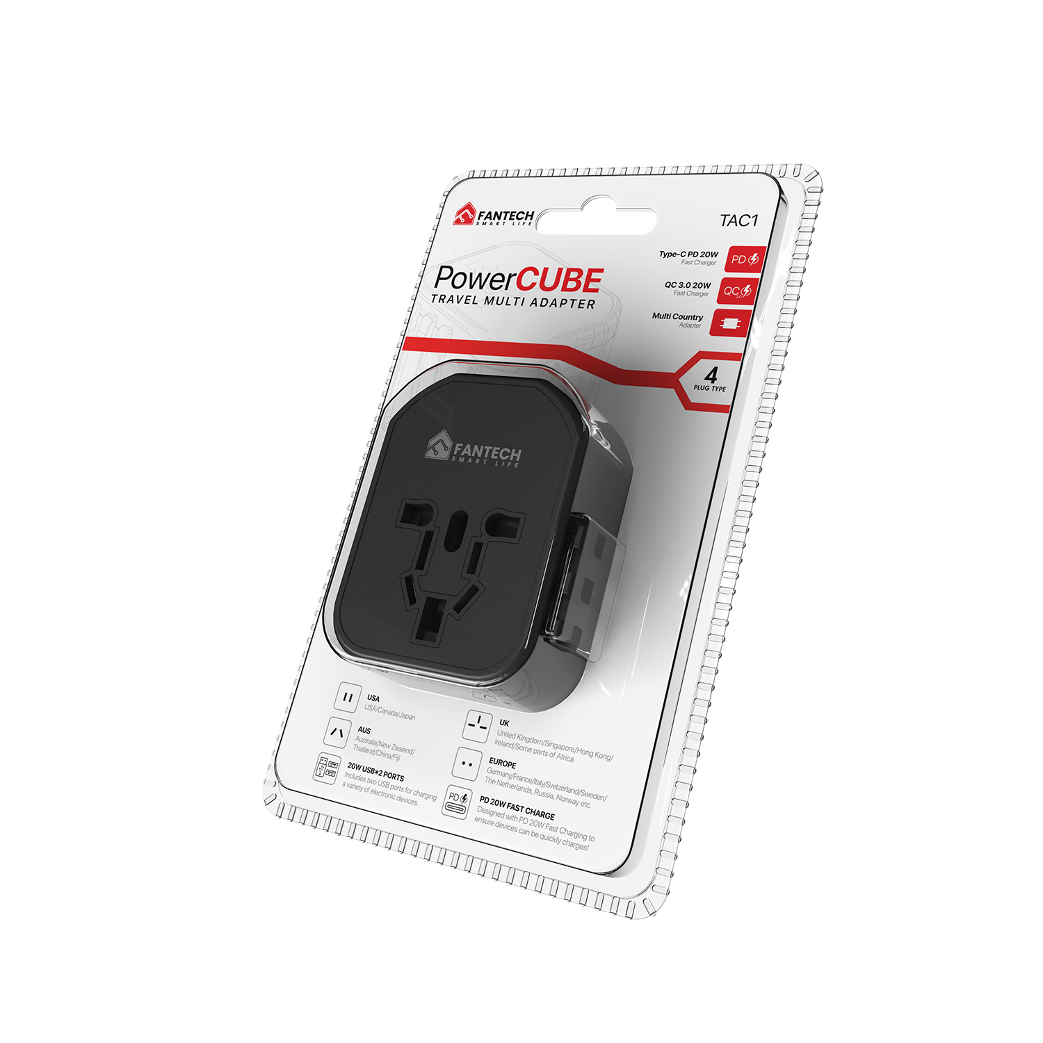 Fantech Universal Travel Adapter 3 Port (PD+QC) 20W - TAC1 - Fantech Indonesia