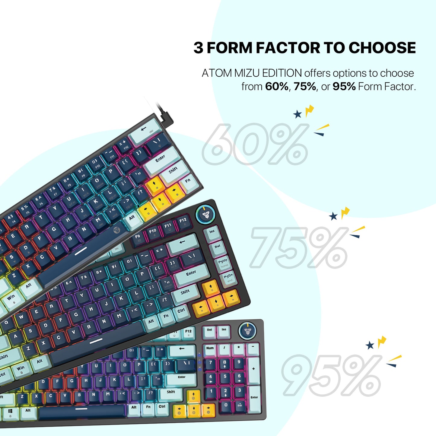 Fantech ATOM MIZU SERIES Keyboard Mechanical Gaming ATOM 63 81 96 Hotswappable 3 Pin