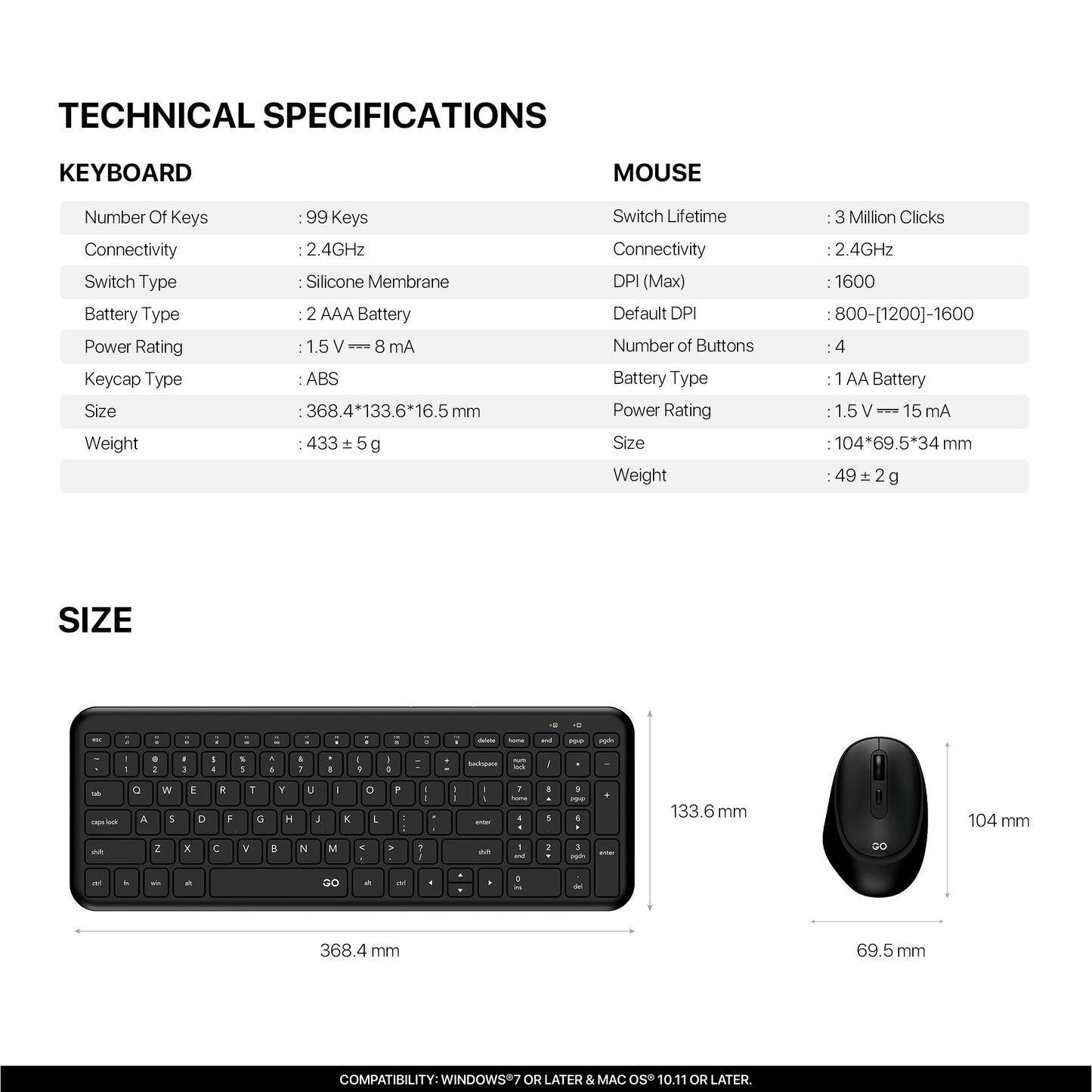 Fantech GO WK901 Combo Keyboard Mouse Wireless Ultra-Thin Silent