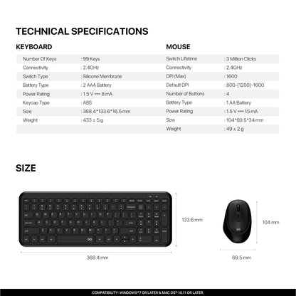 Fantech GO WK901 Combo Keyboard Mouse Wireless Ultra-Thin Silent