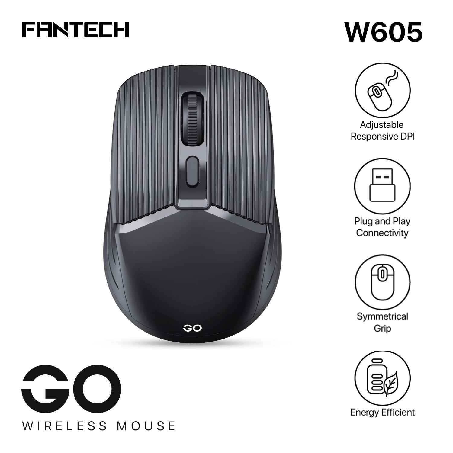 FANTECH GO W605 Wireless Mouse Ringan Portable Plug & Play Nano Receiver DPI 1600 Optical Tracking Hemat Energi