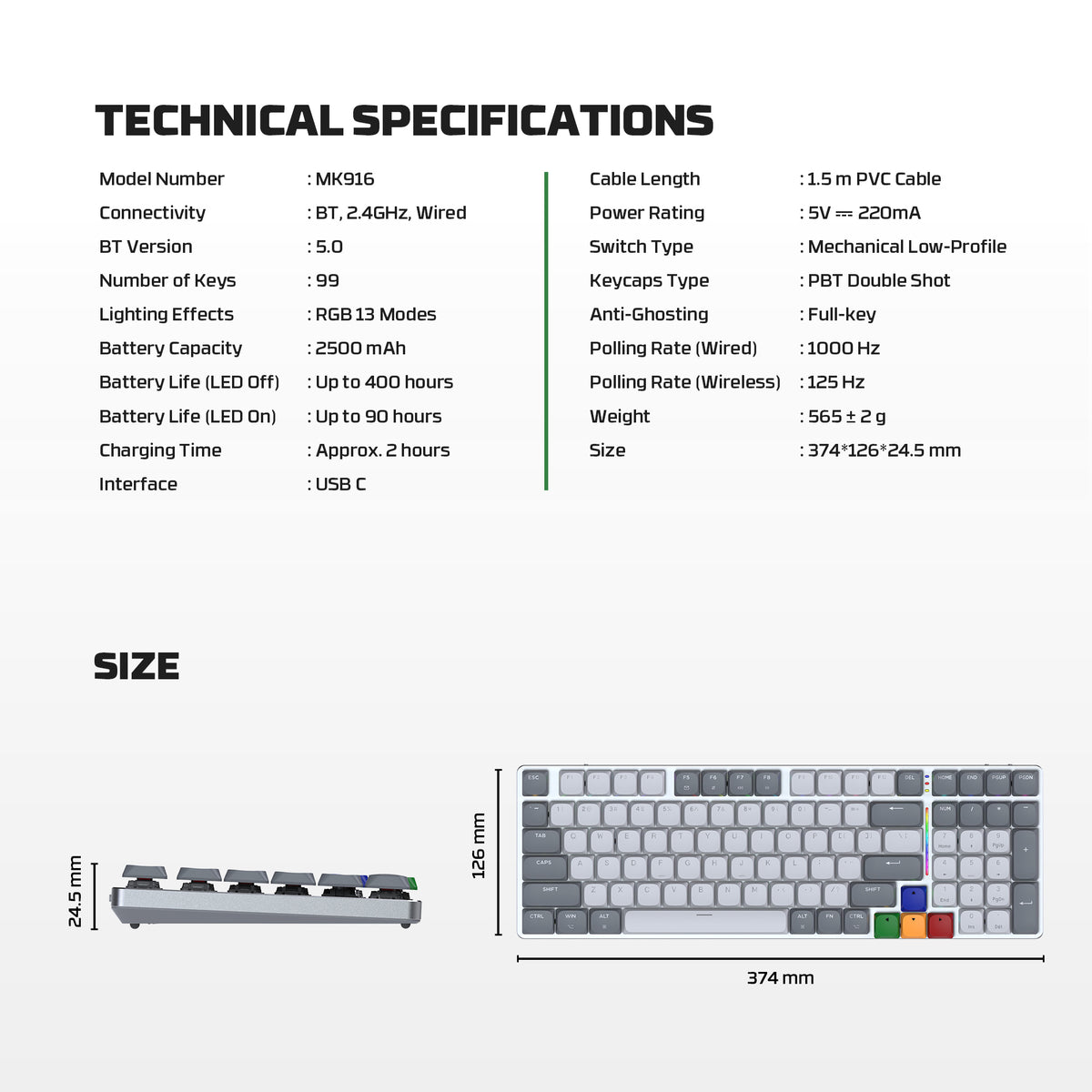 Fantech SUPER MAXFIT AIR Tri Connections Wireless Bluetooth Low Profile Keyboard Mechanical Gaming