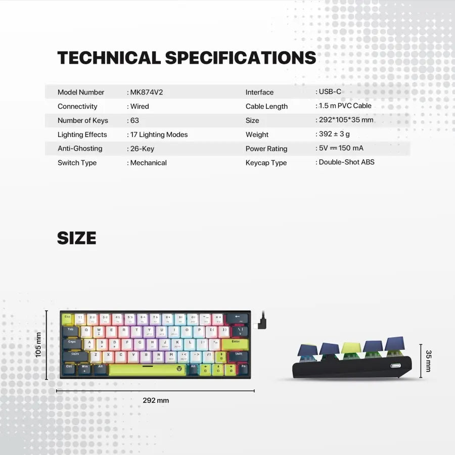 ATOM MORI SERIES Keyboard Mechanical Gaming ATOM 63 Layout 60% Hotswappable 3 Pin-Technical Spesification
