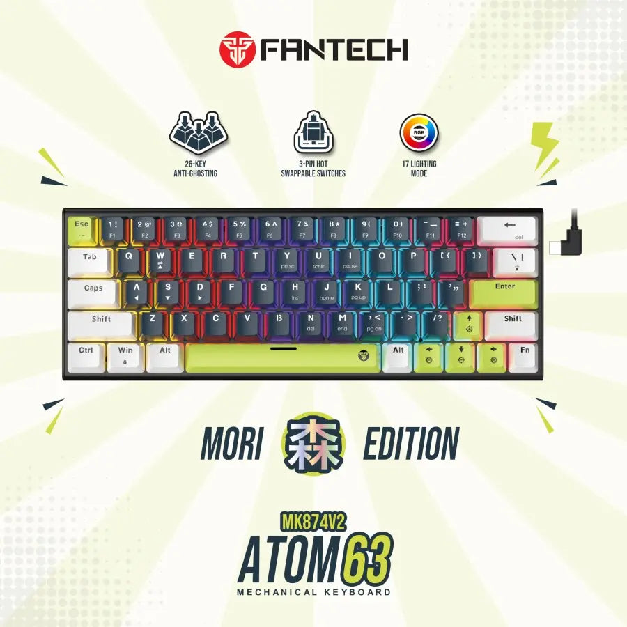 ATOM MORI SERIES Keyboard Mechanical Gaming ATOM 63 Layout 60% Hotswappable 3 Pin