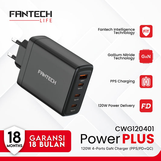 Fantech GAN Charger 120Watt Fast Charging Power Plus 3-Ports CWG120401 - Fantech Indonesia