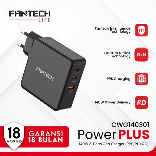 Fantech GAN Charger 140Watt CWG140301 Fast Charging Power Plus 3-Ports - Fantech Indonesia