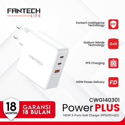 Fantech GAN Charger 140Watt CWG140301 Fast Charging Power Plus 3-Ports - Fantech Indonesia