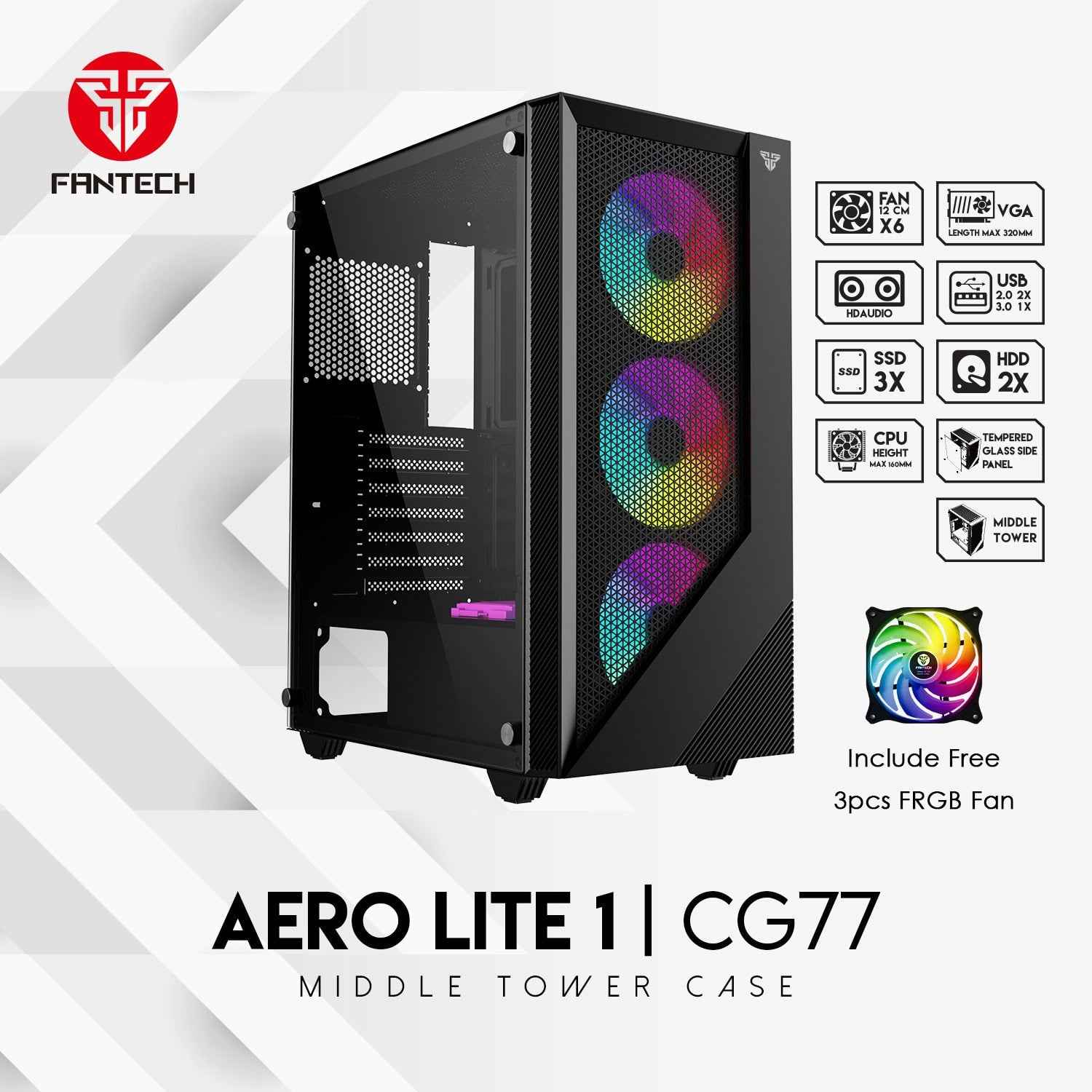 Fantech AERO CG77 Tempered Glass Casing Komputer PC Gaming Case Temper