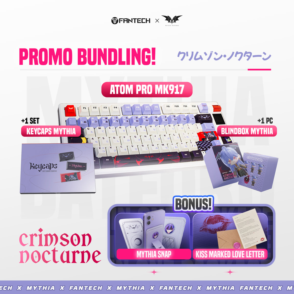 Fantech Bundling Keyboard Wireless MK917 Black + Keycaps Mythia Batford + Blind Box Figure + Snap Holder Love Letter