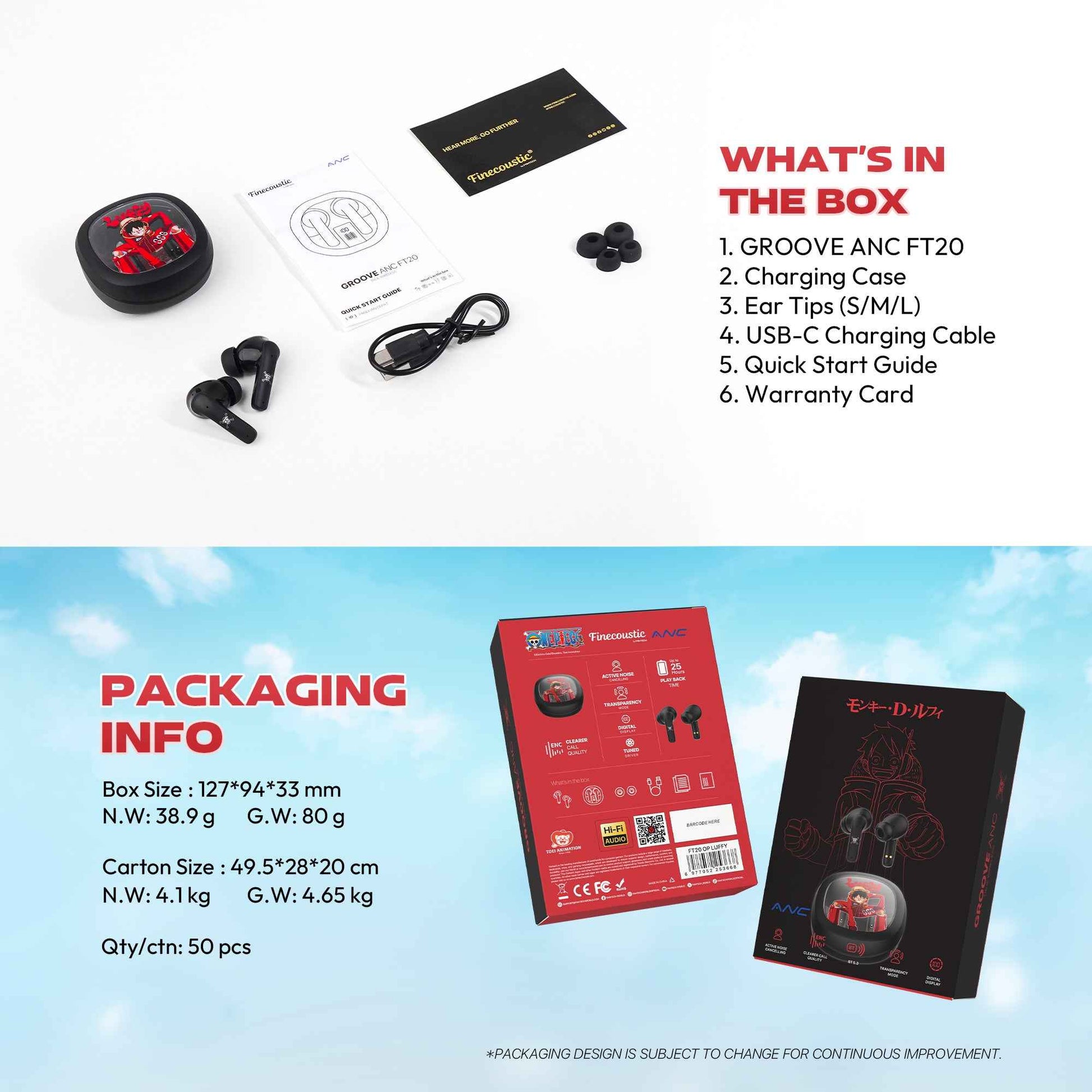 FANTECH x ONEPIECE EXCLUSIVE COLLABORATION TWS GROOVE ANC FT20 Limited Edition Luffy