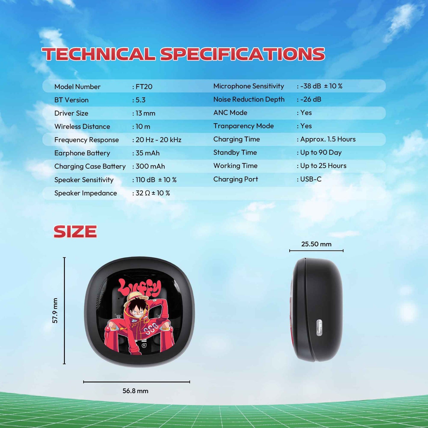 FANTECH x ONEPIECE EXCLUSIVE COLLABORATION TWS GROOVE ANC FT20 Limited Edition Luffy