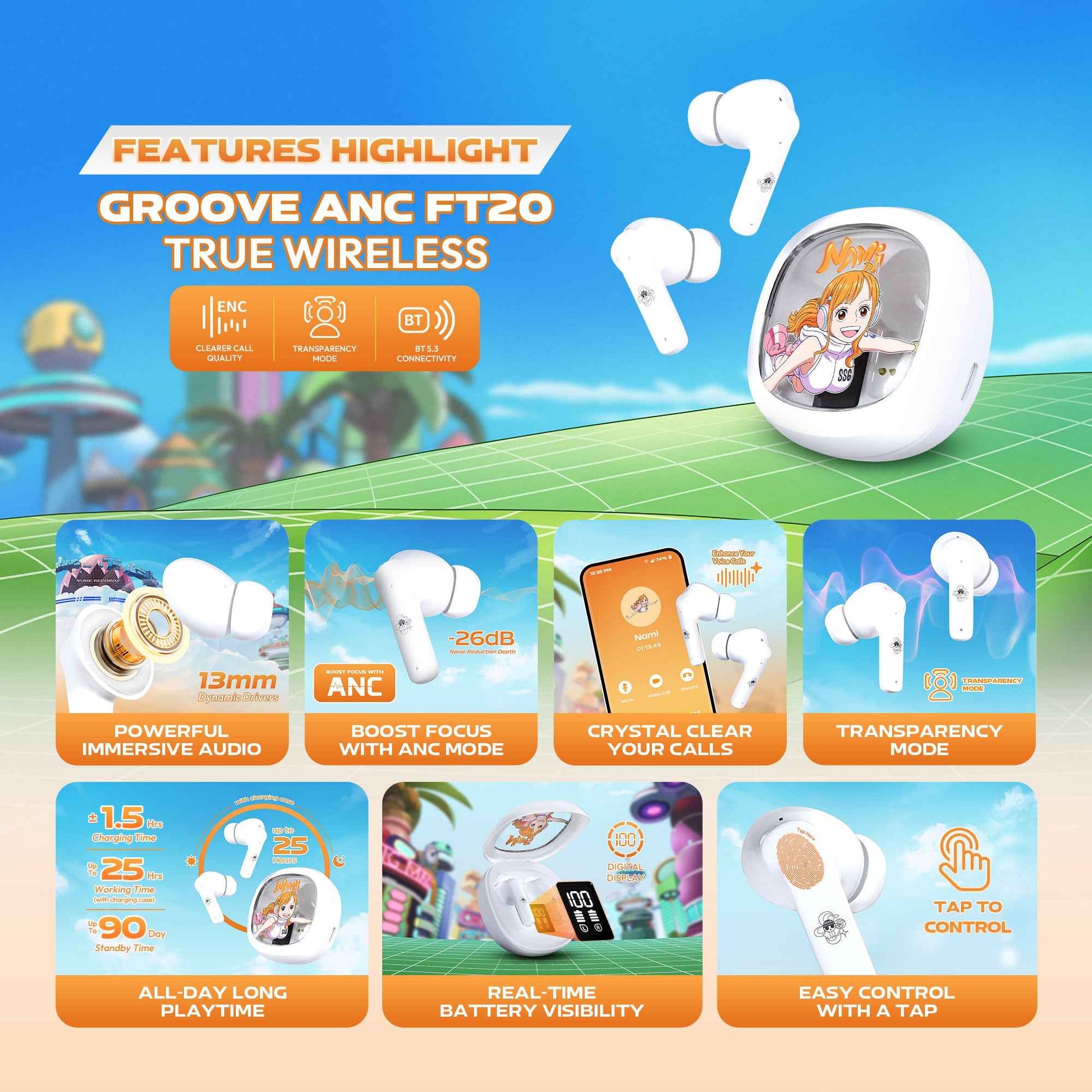 FANTECH x ONEPIECE EXCLUSIVE COLLABORATION TWS GROOVE ANC FT20 Limited Edition Nami