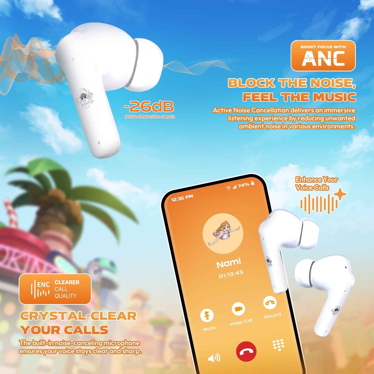 FANTECH x ONEPIECE EXCLUSIVE COLLABORATION TWS GROOVE ANC FT20 Limited Edition Nami