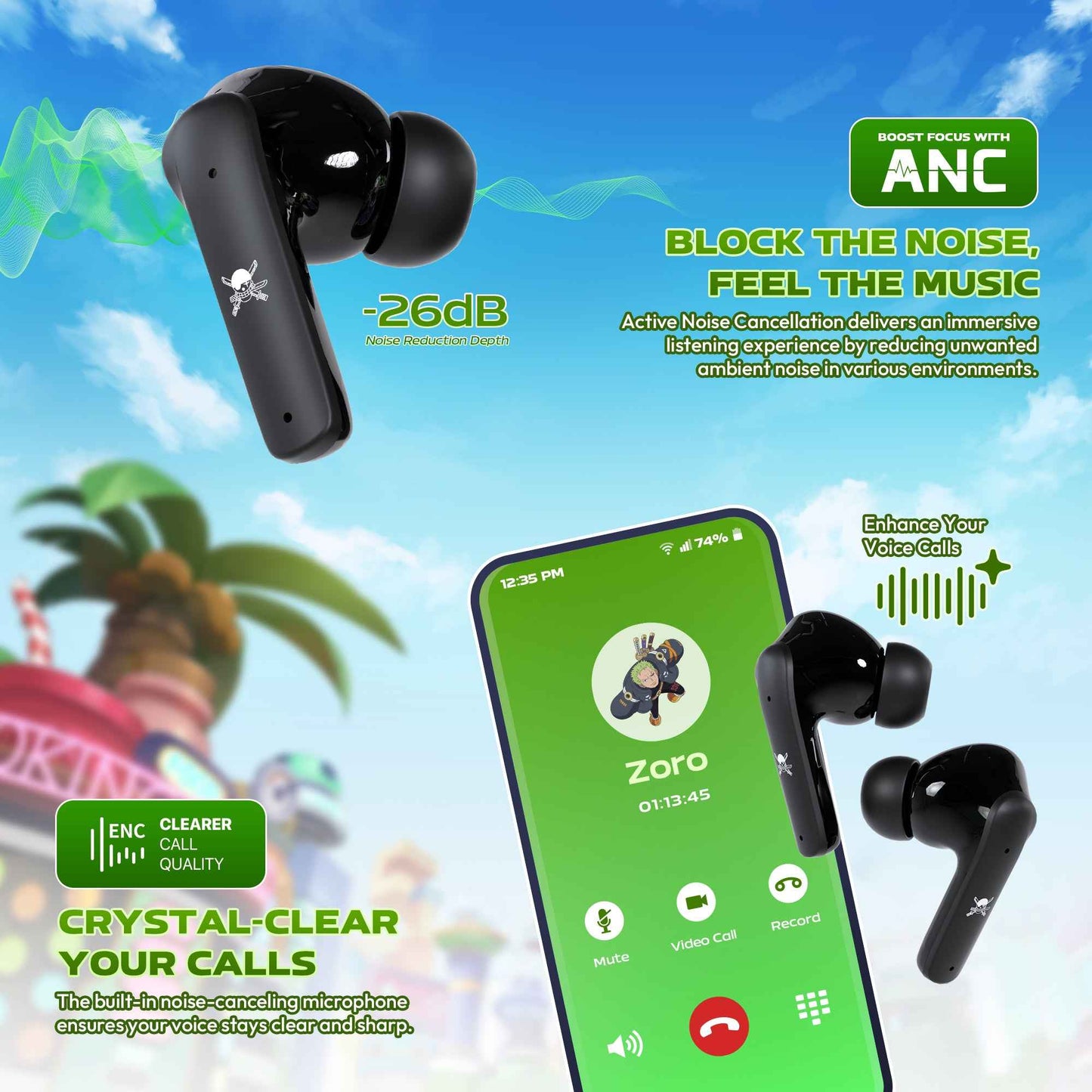 FANTECH x ONEPIECE EXCLUSIVE COLLABORATION TWS GROOVE ANC FT20 Limited Edition Zoro