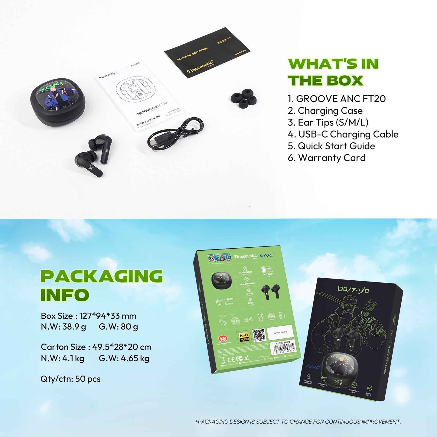 FANTECH x ONEPIECE EXCLUSIVE COLLABORATION TWS GROOVE ANC FT20 Limited Edition Zoro