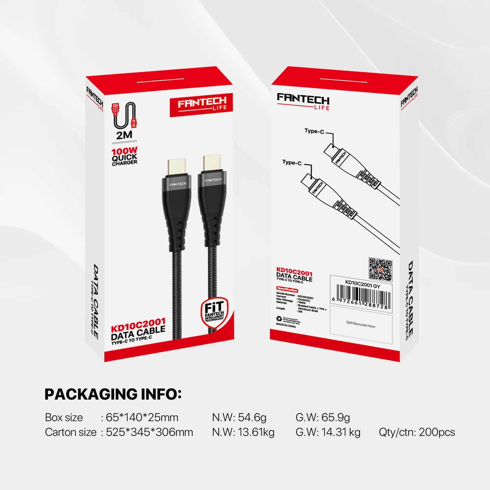 Fantech Kabel Data Fast Charging Type C to Type C PD 100W - KD10C2001 - Fantech Indonesia