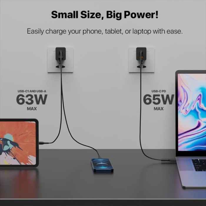 Fantech GAN Charger 65Watt Fast Charging Power Plus 3-Ports - CWG301